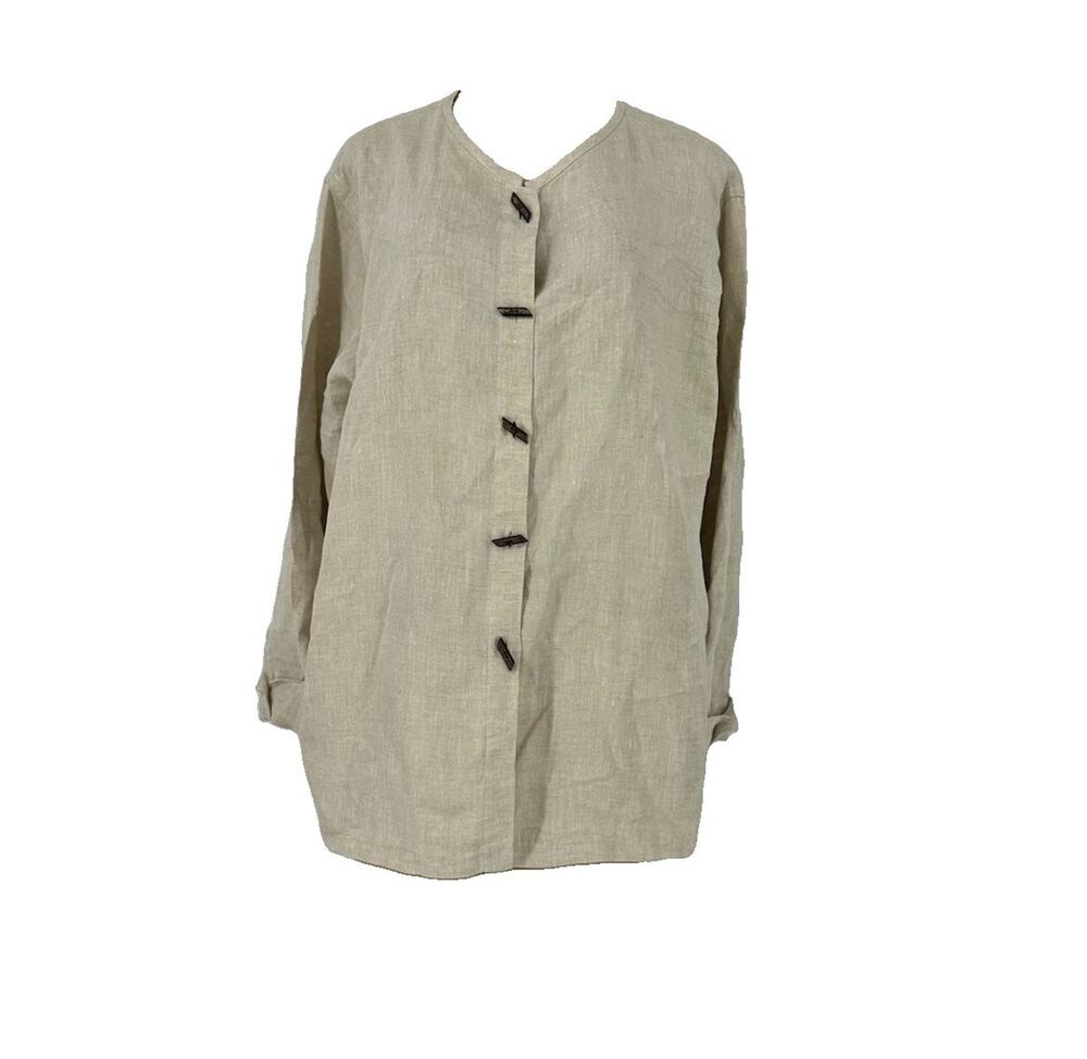 Liz Claiborne Plus Size 1X Women Linen Button Up Shirt Top Legen Look 50-11